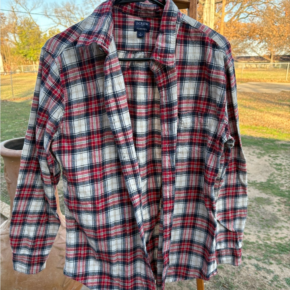 Red tartan plaid JCrew flannel shirt